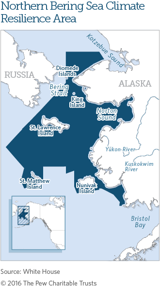 Map showing The Northern Bering Sea and Bering Strait Region. (Source: White House/The Pew Charitable Trusts)