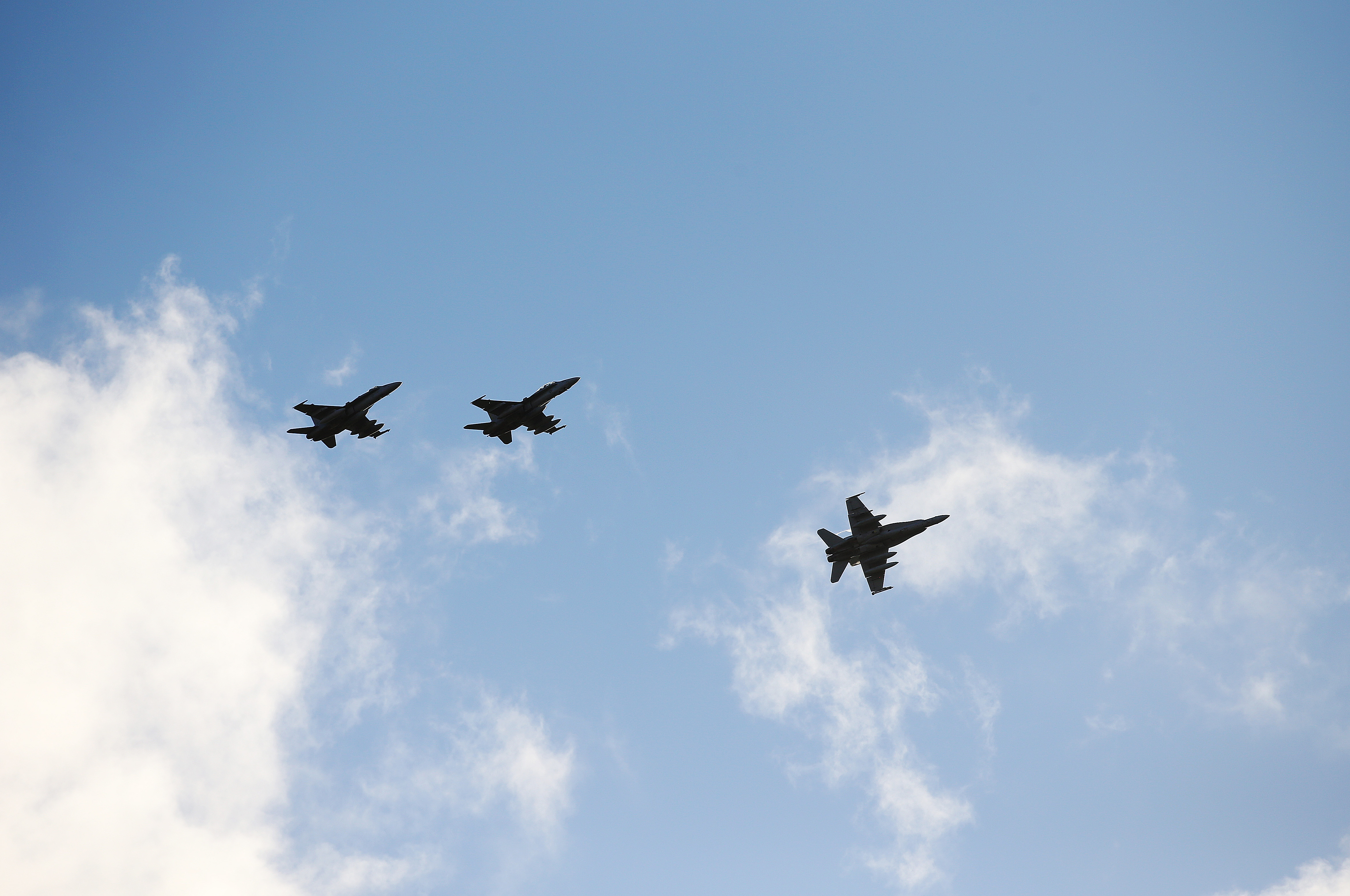 Three American F/A-18 Hornet over Ørland Air Station during exercise Trident Juncture 2018 in Norway Source: Torbjørn Kjosvold/Forsvaret.