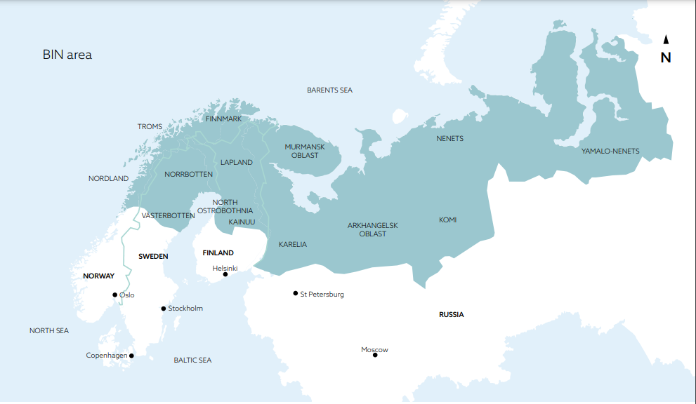 Den totale befolkningen i området Business Index North dekker er omtrent 5,5 millioner der 70 prosent bor på russisk side og 30 prosent på nordisk side. Store næringer som opererer i BIN-området er gruvedrift, produksjon, konstruksjon, transport, og engros- og detaljhandel. I tillegg kommer fiskeri og akvakulturbedrifter er representert i Nord-Norge og Murmansk oblast i Russland. (Kilde: BIN) Business Index North område