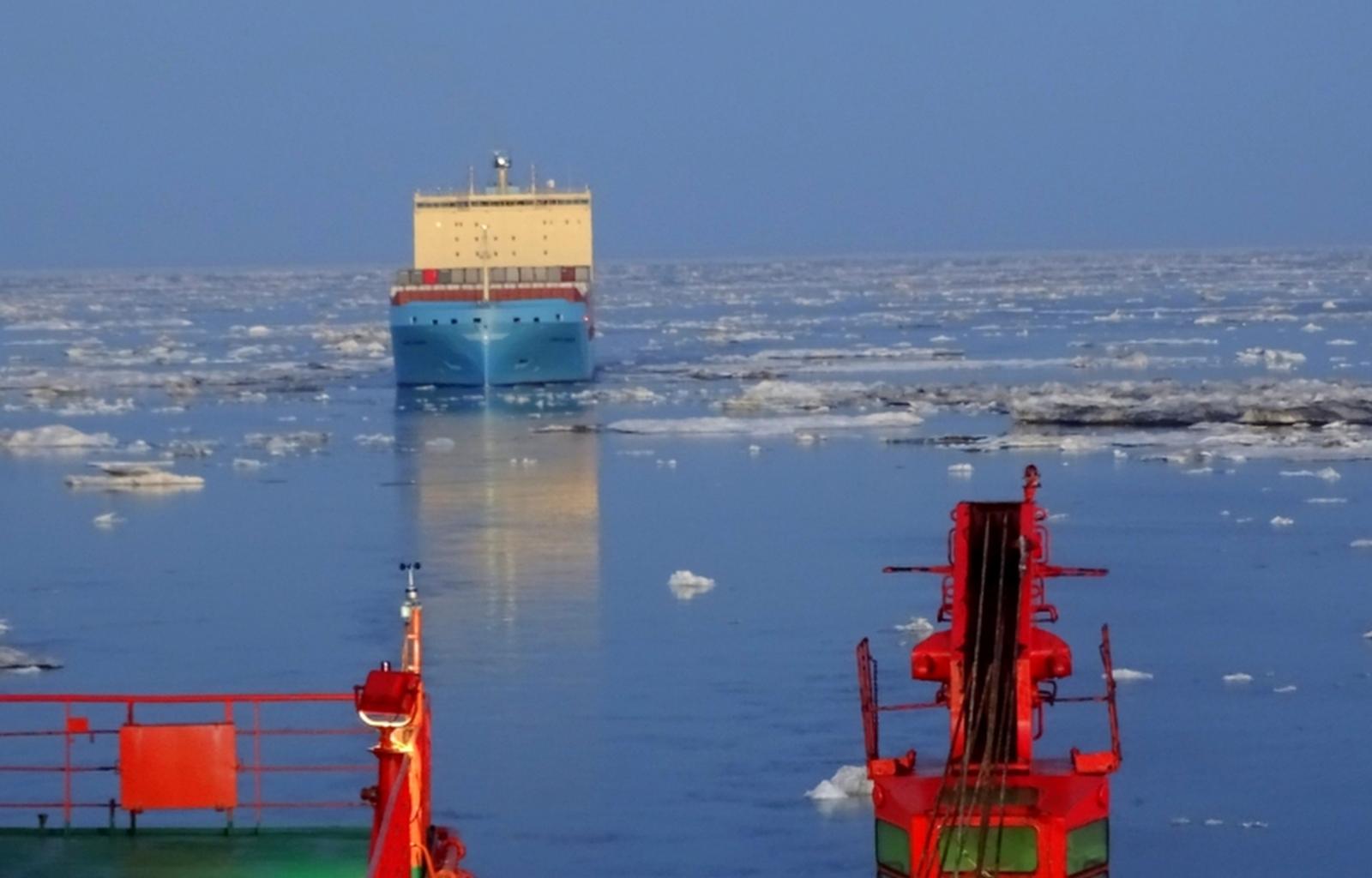 Maersk Container Ship Transits Arctic Ocean With Icebreaker