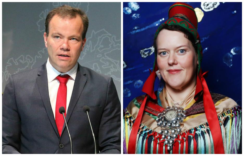 Fylkesrådsleder i Nordland, Tomas Norvoll, og sametingsråd Silje Karine Muotka er ikke enige når det gjelder innfallsvinkelen for en nordnorsk mineralstrategi. (Foto: Trond Erlend Willassen, NFK, og Kenneth Hætta, Sametinget).