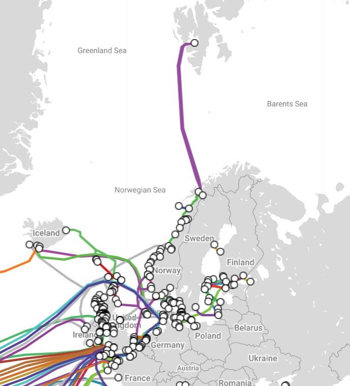 No direct subsea cables connecting the Arctic regions to the USA, Europe, or Asia