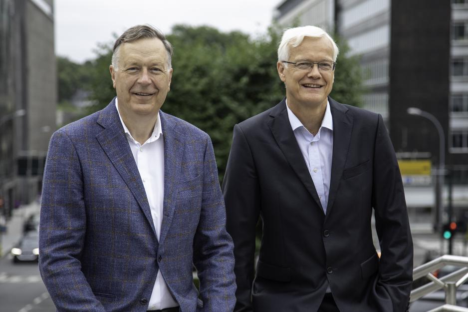 Chairman Gert W. Munthe og administrerende direktør Øystein Rekdal i Lytix biopharma. Foto: Håvar Haug 