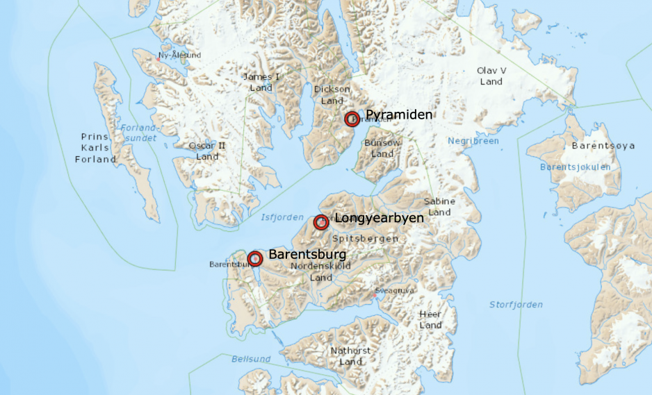 Kart over Barentsburg. (Toposvalbard/Norsk Polarinstitutt)