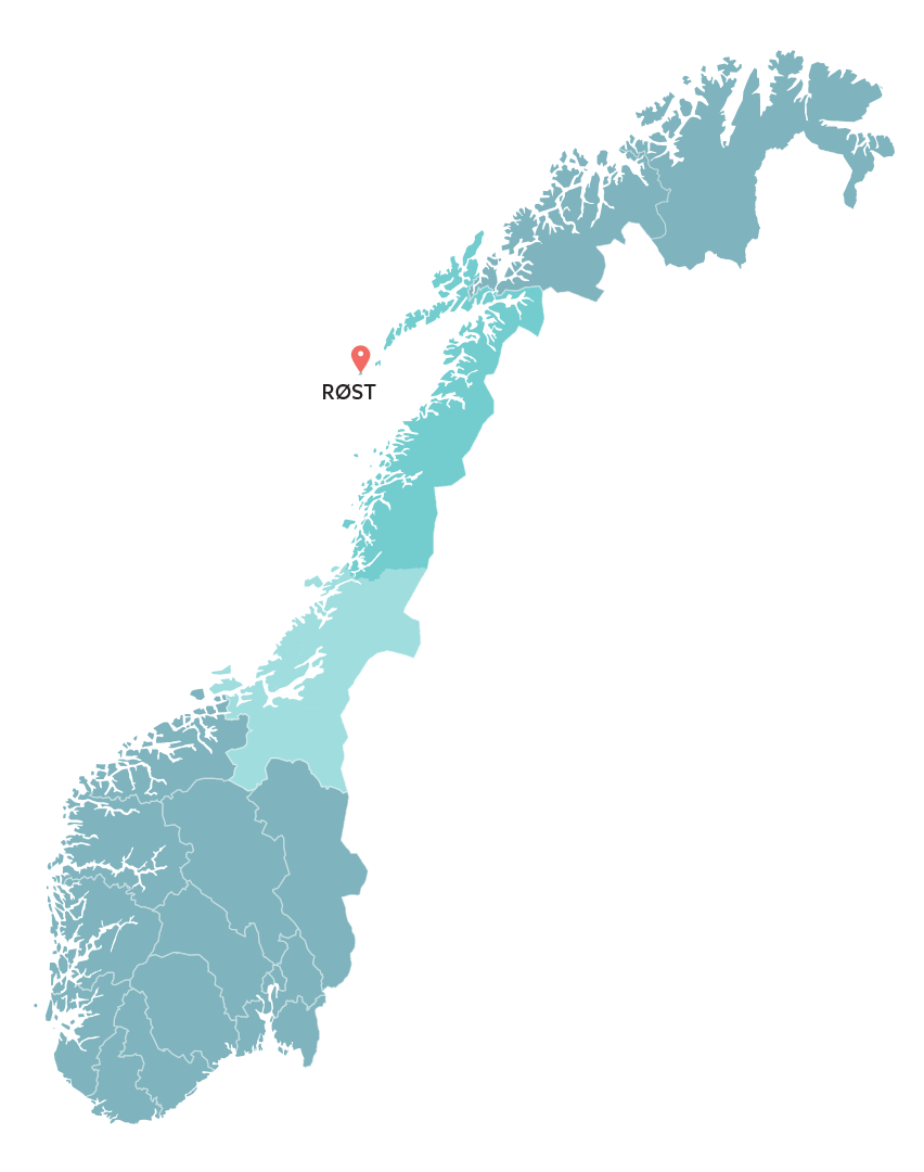Røst på norgeskartet. (Ill: Iris Ørnhaug, Nord universitet)