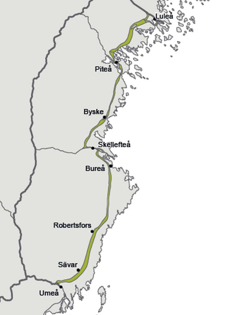 The North Bothnia Line will run from Umeå in the south to Luleå in the north (Illustration: Trafikverket)