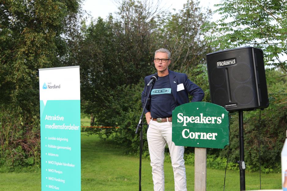 Odd Emil Ingebrigtsen på NHOs sommerfest i Bodø aug21. (Foto: Trine Jonassen).