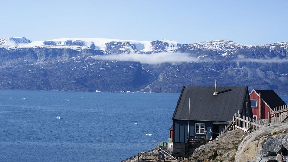 A view of the Nuussuaq Peninsula from the town of Uummannaq. Drilling work is expected to be carried out at the Disko-Nuussuaq project site by BlueJay Mining and KoBold Metals later this year. Nuussuaq Peninsula seen from Uummannaq, Greenland.