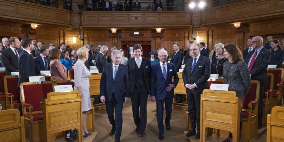 Rikesdagens spokesperson Andreas Norlén (left) received Finnish President Sauli Niinistö on 17 May in connection with the President's state visit to Sweden. King Carl XVI Gustaf of Sweden to the right. (Photo: Melker Dahlstrand) The Finnish president on a state visit to Sweden, May 2022.