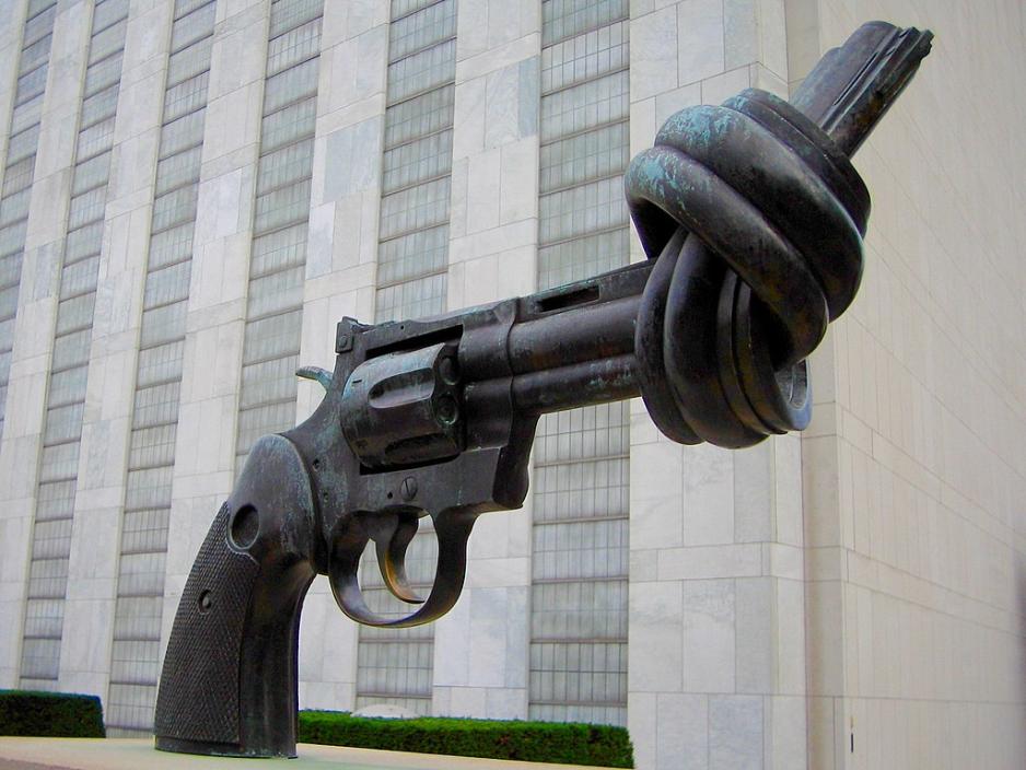 The Non Violence sculpture at the United Nations headquarters in New York City. The Non Violence sculpture