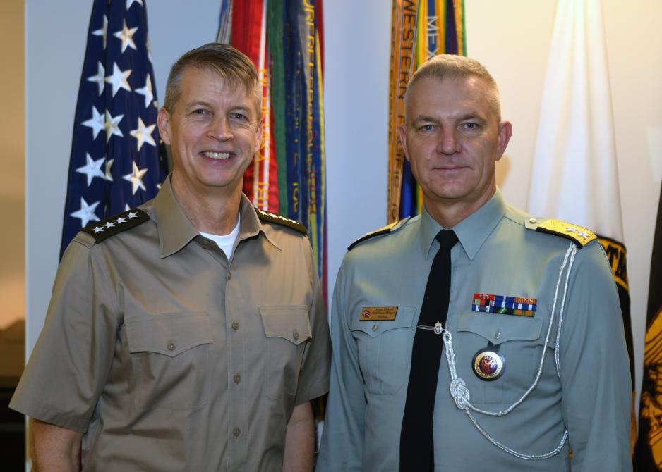 Army Gen. Daniel Hokanson and Norway’s defense attaché, Maj. Gen. Odd-Harald Hagen during a meeting on 31 January 2023. (Source: General Hokanson) Hokanson