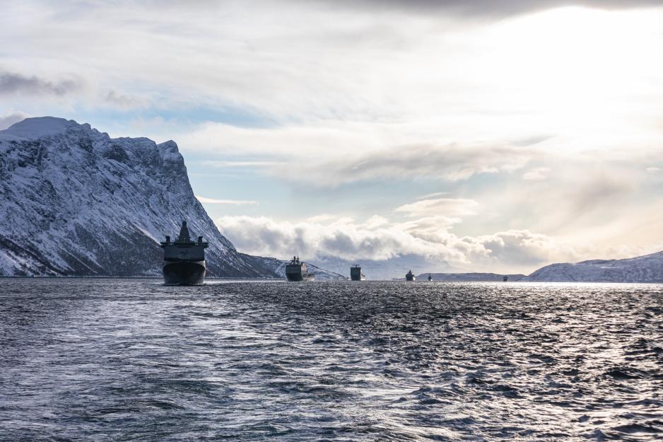 Alliert formasjonsseiling under Joint Warrior med den norske fregatten KNM Otto Sverdrup i front. (Foto: Odin Kjendalen/Forsvaret)