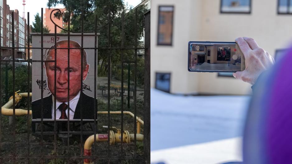 За пешёткой – "Behind bars", Jekaterinburg. This can be seen on the building vis-a-vis the Russian Consulate General in Kirkenes. (Photo: @xbfmthx/@yav_zone; the Norwegian Barents Secretariat) > Confessions of the streets, Kirkenes
