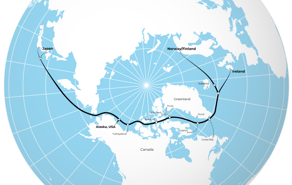 Far North Fiber’s plans call for a 15,000 km system that would connect Japan to both Finland and Ireland via the fabled Northwest Passage. Along the way it would offer connectivity to Arctic destinations in Alaska, Canada, and Greenland. (Illustration: Far North Fiber) Far North Fiber Cable Route