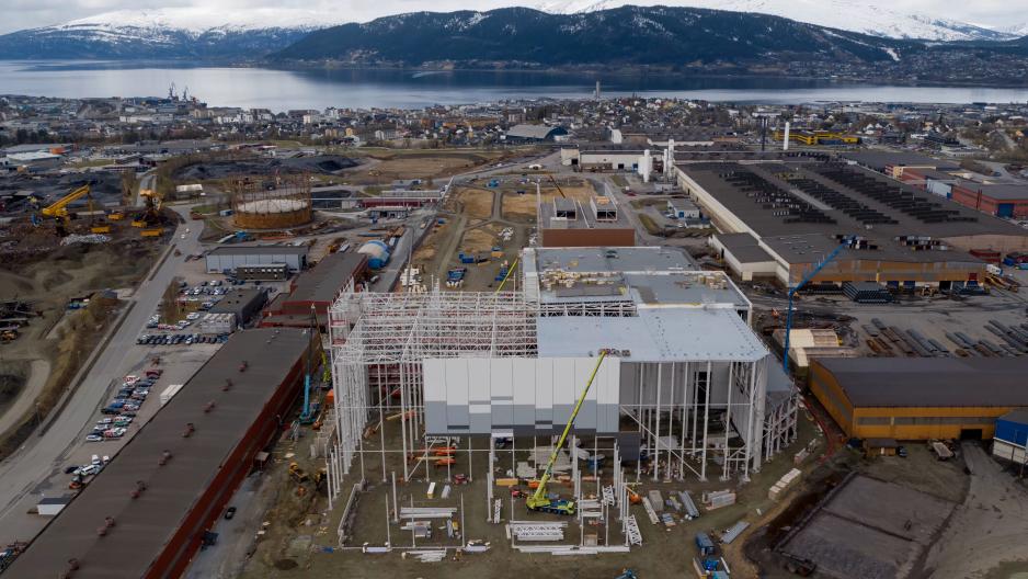 Freyr building the Giga Arctic factory in Mo i Rana in Northern Norway. The picture is from May 2023. Giga Arctic is scheduled to start production toward the end of 2024. (Photo: FREYR Battery) Giga Arctic Progress May 2023