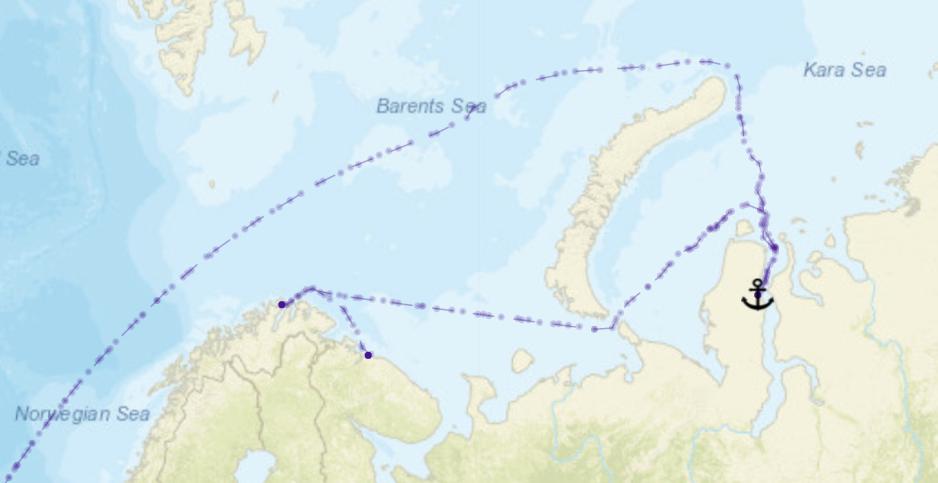 Route of Vladimir Voronin between April 13 and April 25. (Source: MarineTraffic.com) Vladimir Voronin
