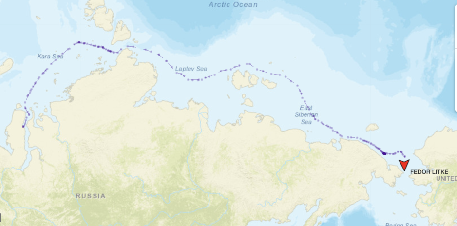 The route Fedor Litke took along the NSR. (Source: AIS data) Fedor Litke