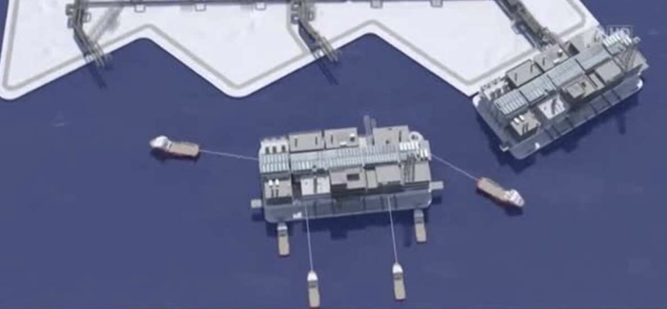 Animation of the GBS platform being towed into place at the Arctic LNG 2 plant. (Source: Novatek) docking gbs novatek