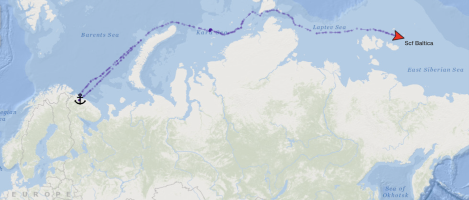 The route of Scf Baltica from Umba FSO to the East Siberian Sea. (Source: AIS Data)