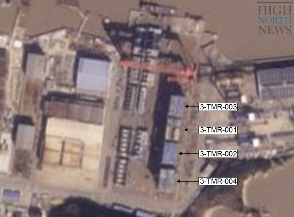 Modules TMR-001 through TMR-004 for Train 3 of Arctic LNG 2 at the Wilson yard on 16 January 2024. (Source: Planet.com) Wilson yard train 3 modules.