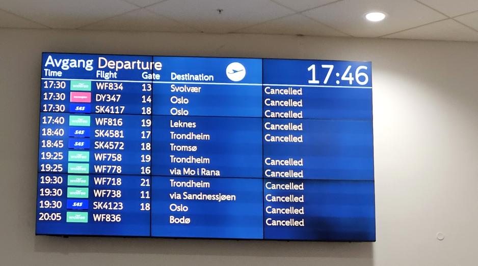Også flytrafikken stopper opp. (Foto: Arne O. Holm).