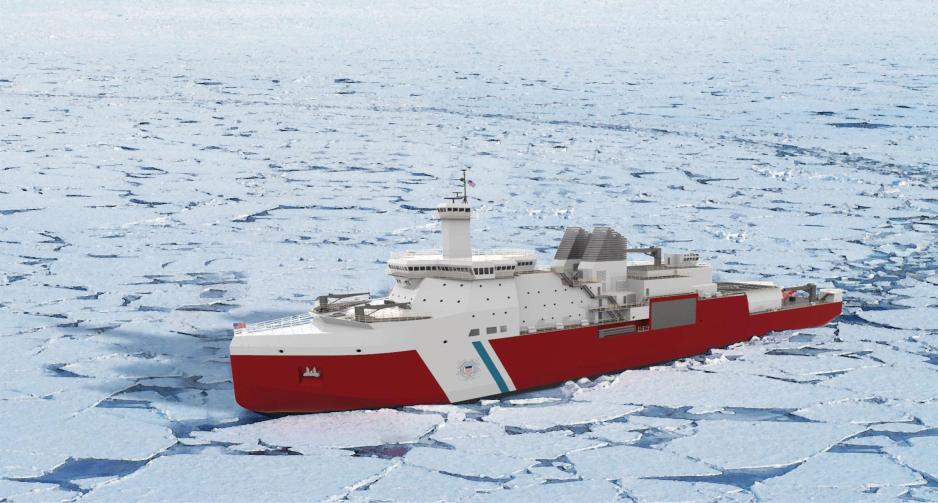 Artist rendering of the Polar Security Cutter traveling through sea ice. (Source: Halter Marine) PSC Halter Marine