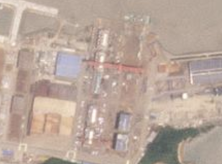 Two Arctic LNG 2 modules (center bottom) remain at the Zhoushan yard on June 19, 2024. (Source: Planet.com) Wison modules.