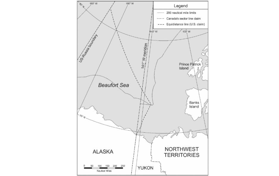 USA og Canadas overlappende maritime krav i Beauforthavet. (Kilde: Andreas Østhagen og Clive H. Schofield 2021, The Polar Journal)
