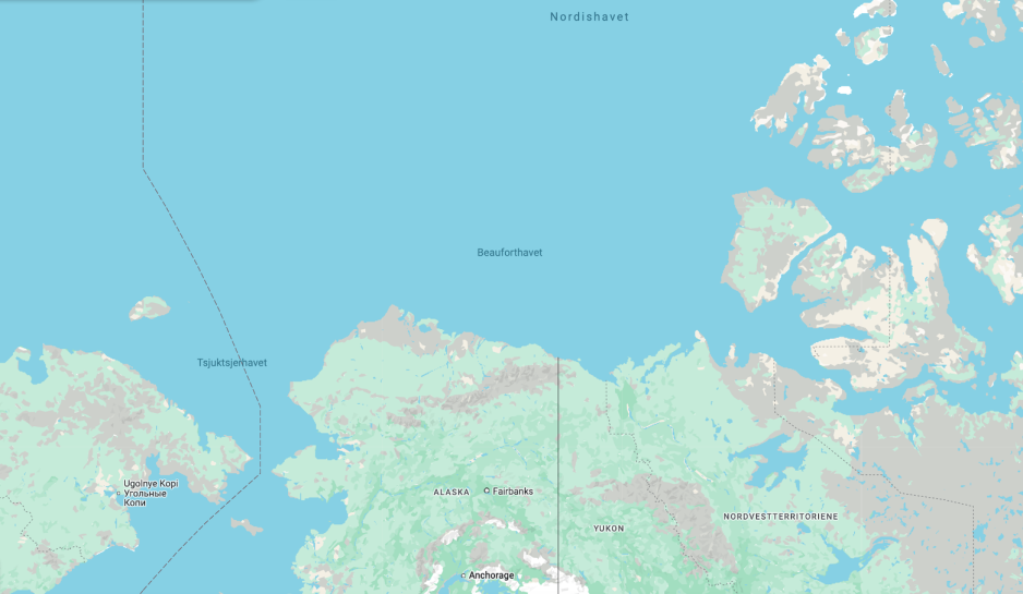 Beauforthavet er en del av Polhavet som ligger nordøst for Alaska og nordvest for Canada. (Skjermdump fra Google Maps)
