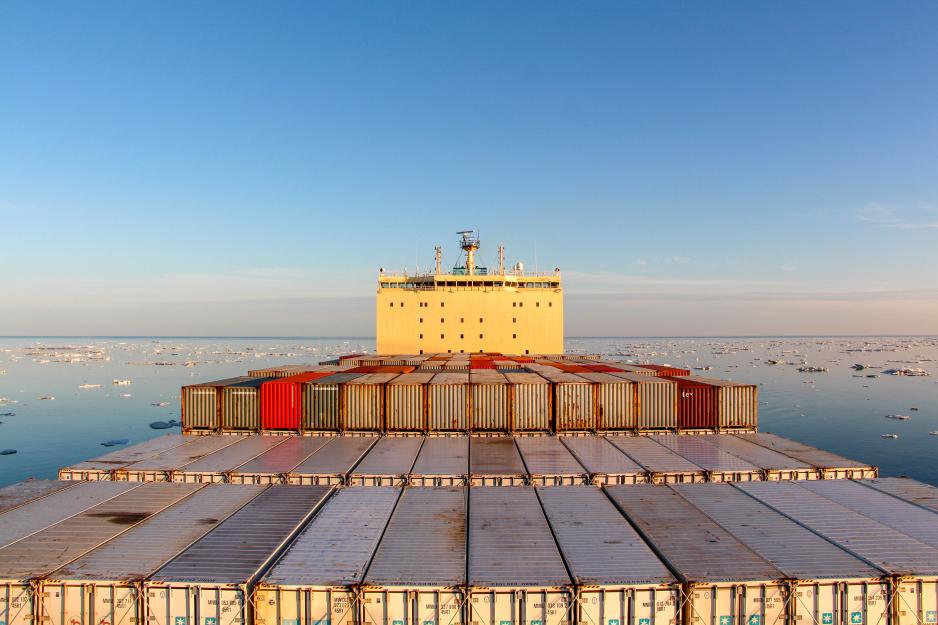 Container ship traveling through the Arctic. (Source: Maersk)