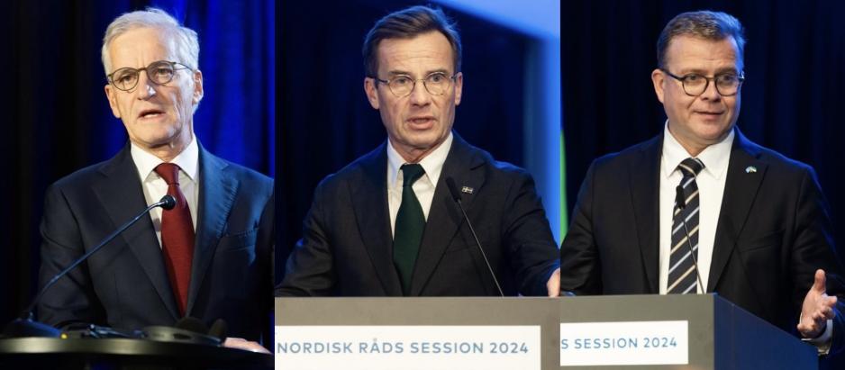 F.v: Norges statsminister Jonas Gahr Støre (Ap), Sveriges statsminister Ulf Kristersson (M) og Finlands statsminister Petteri Orpo (Samlingspartiet). (Alle foto: Magnus Fröderberg/norden.org) F.v: Norges statsminister Jonas Gahr Støre (Ap), Sveriges statsminister Ulf Kristersson (M) og Finlands statsminister Petteri Orpo (Samlingspartiet). (Alle foto: Magnus Fröderberg/norden.org)