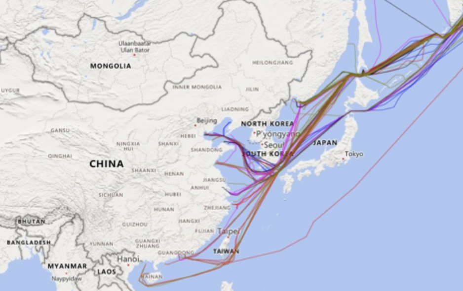 Shipping traffic from Russia’s Northern Sea Route in 2024 passing near South Korea. (Source: CHNL) SK shipping traffic