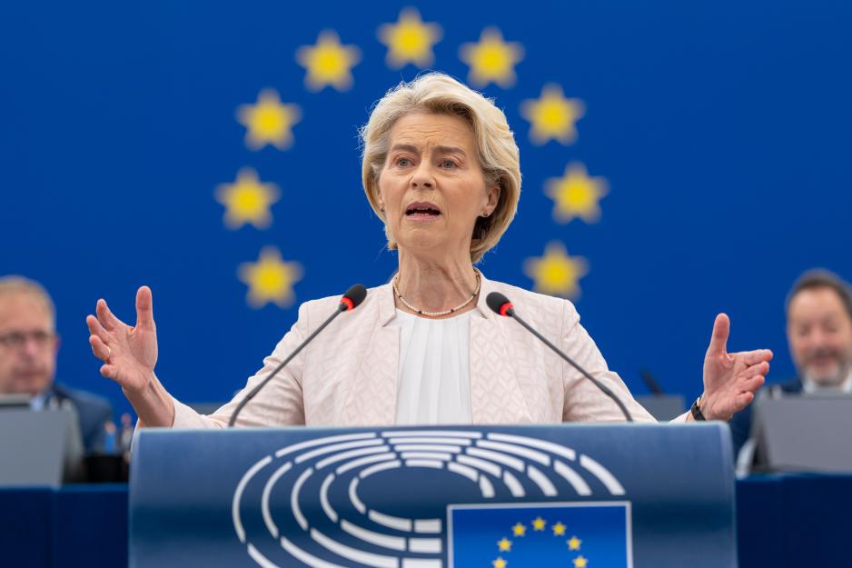 European Commission President Ursula von der Leyen in front of the European Parliament in July 2024. (Source: EP under CC-BY-4.0: © European Union) European Commission President Ursula von der Leyen
