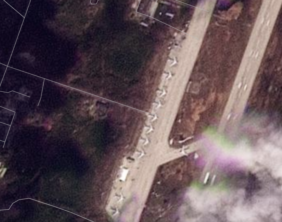 Russian bombers at the Olenya Air Base on May 26. (Source: Sentinel 2) Russian bombers