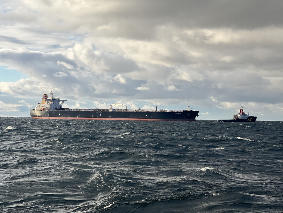Handout photo from January 10, 2025 showing 'shadow fleet' tanker Eventin, carrying around 99,000 metric tons of oil from Russia. (Source: German Central Command for Maritime Emergencies) Eventin