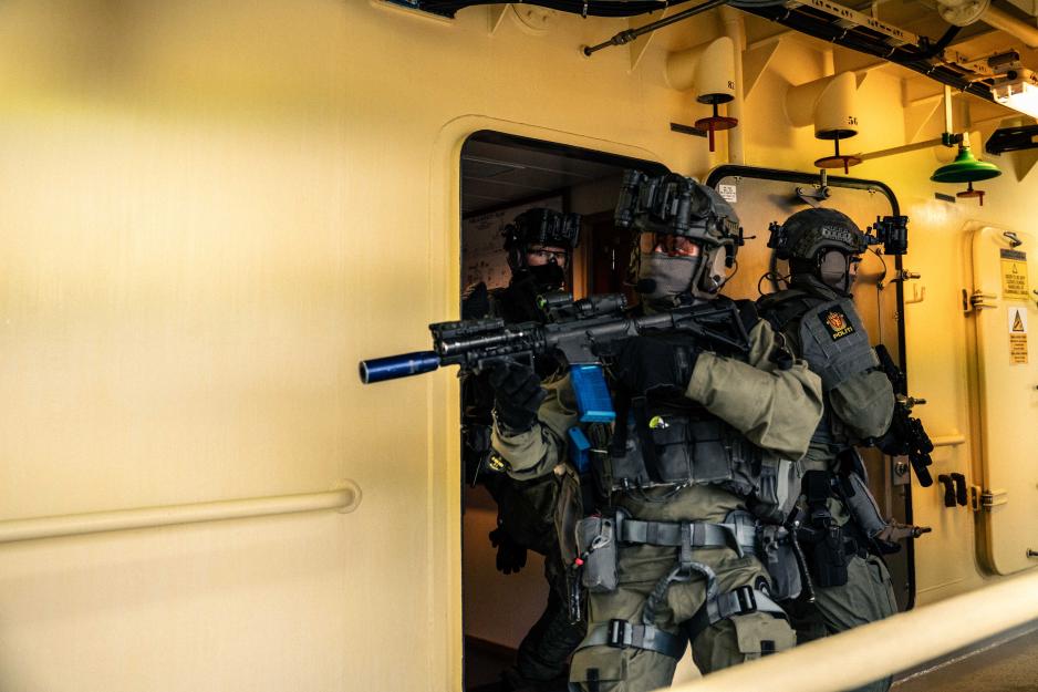 Politiets beredskapstropp under øvelsen. (Foto: Didrik Linnerud Arnesen/politiet) Politiets beredskapstropp under øvelsen. (Foto: Didrik Linnerud Arnesen/politiet)