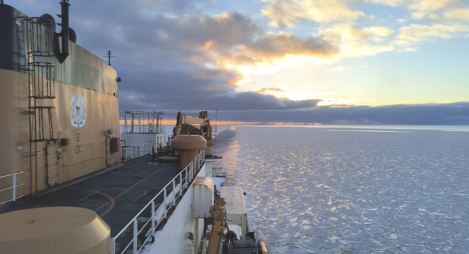 U.S. Coast Guard icebreaker Healy in the Arctic conducting survey and mapping work. (Source: U.S. Coast Guard) Healy
