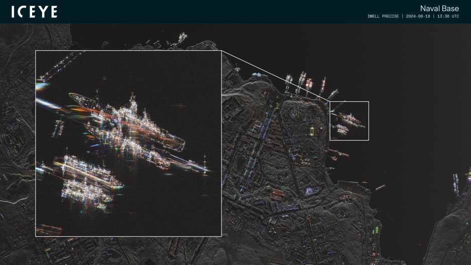 Presisjonsbilde av en ikke navngitt marinebase ved bruk av syntetisk aperturradar. (Foto: ICEYE)