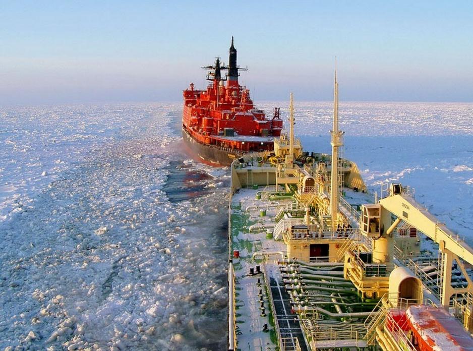 An icebreaker from Rosatomflot escorts a vessel through icy areas along the Northern Sea Route. Will future vessels avoid sailing in the Russian economic zone in order to avoid Putin's requirement about having a Russian escort? (Photo: Rosatomflot) Rosatomflot