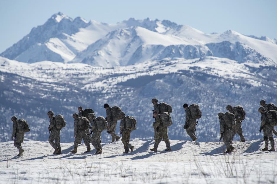 Paratroopers exercise at Joint Base Elmendorf-Richardson, Alaska in April, 2017. (Photo: Alejandro Pena, Joint Base Elmendorf-Richardson Public Affairs)