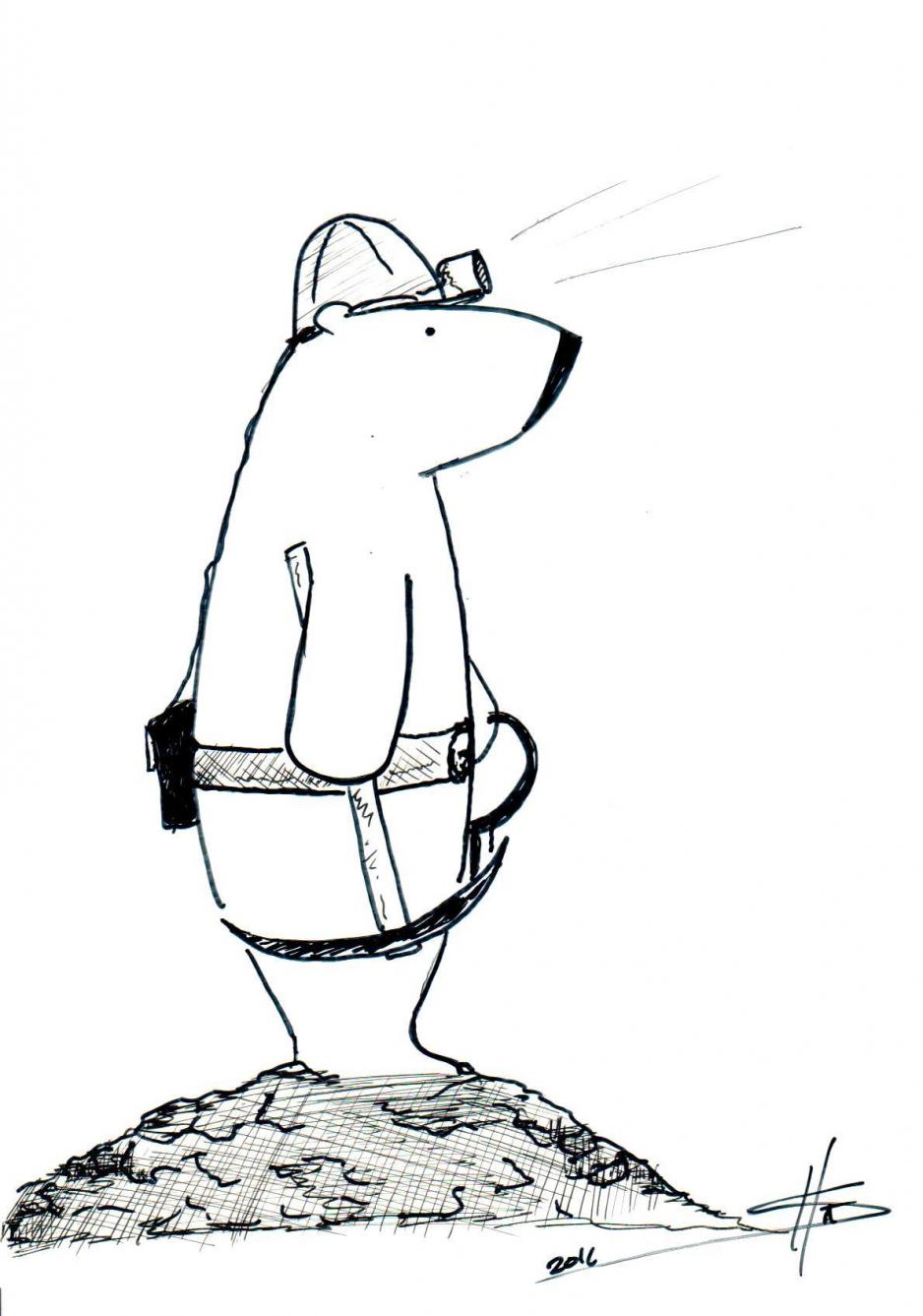Mining in Svalbard has inspired cartoonist Haakon Sandvik. It has been a hard struggle for the local community. (Ill.: Haakon Sandvik)