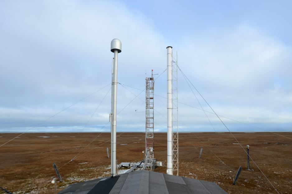 Air intakes gather samples for analyses at the NOAA Global Monitoring Division Barrow Observatory on September 21, 2015, outside Barrow. (Erik Hill, Alaska Dispatch News)