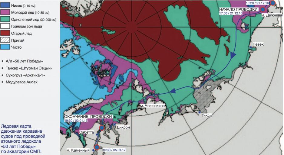 Varying ice conditions with single-year ice between 10-200 cm thick along the Shturman Ovtsyn’s route from the Bering Strait to Cape Kamenny. (Ill: Sovcomflot)
