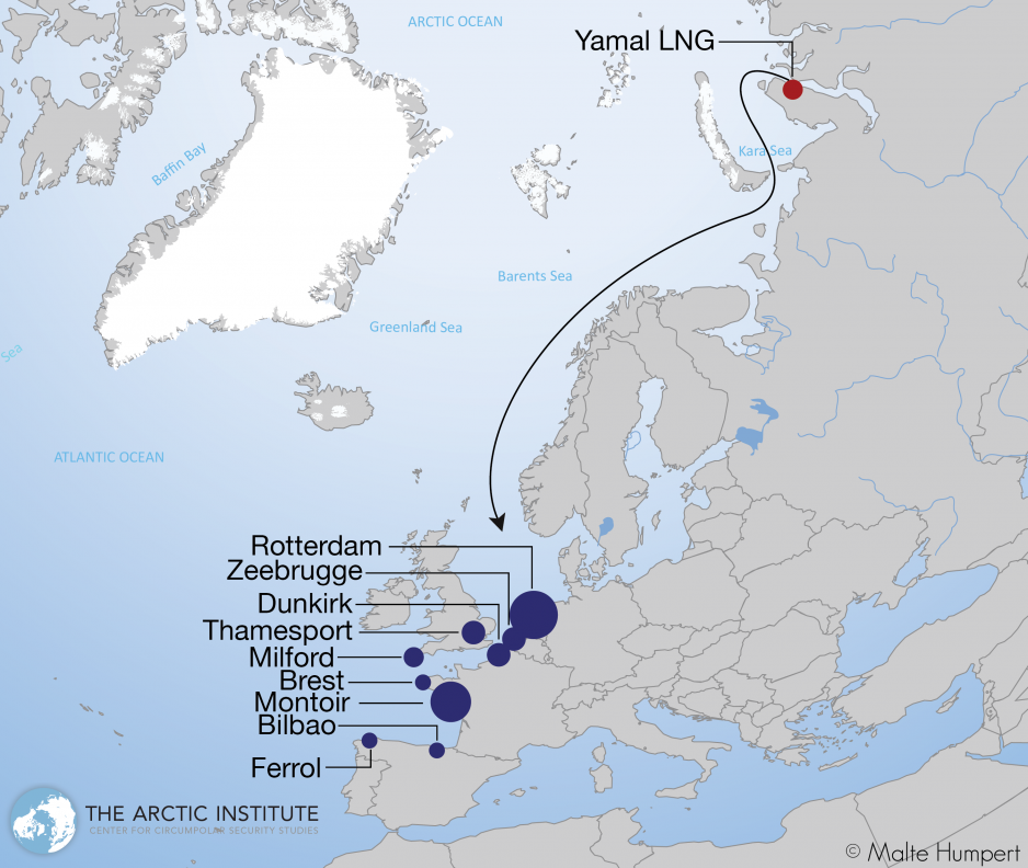 Yamal LNG destination ports during the first six months of 2018 Credit: The Arctic Institute/Malte Humpert