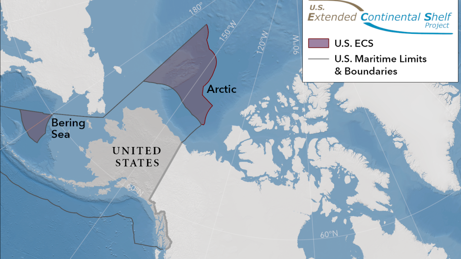 USAs krav på utvidet kontinentalsokkel i Polhavet av 2023. Dette overlapper med Canadas krav, men ikke med Russlands. (Kilde: USAs utenriksdepartement) 