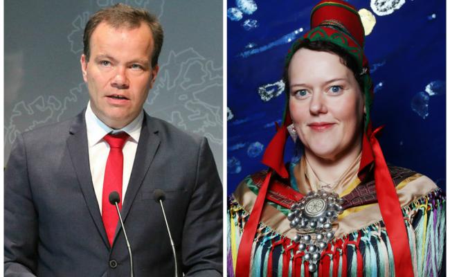 Fylkesrådsleder i Nordland, Tomas Norvoll, og sametingsråd Silje Karine Muotka er ikke enige når det gjelder innfallsvinkelen for en nordnorsk mineralstrategi. (Foto: Trond Erlend Willassen, NFK, og Kenneth Hætta, Sametinget).