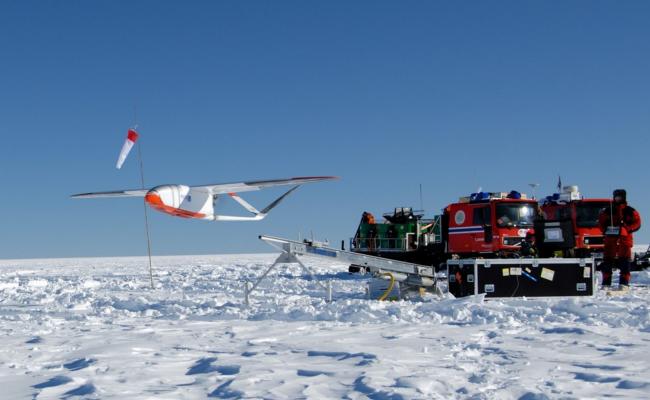 Norut drone of the Northern Research Institute in Norway taking off in the Arctic