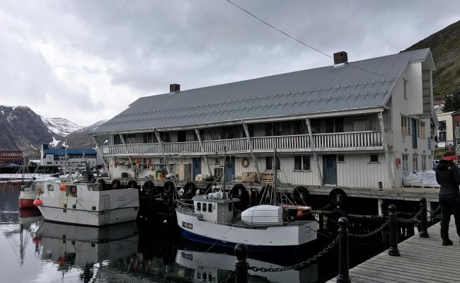 Fiskebåtene ligger til kai ved fiskemottaket i Honningsvåg