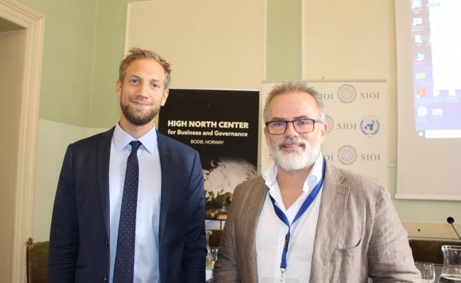 Andreas Østhagen og Geir Hønneland under Arctic Connections i Roma i 2019. (Foto: Trine Jonassen, High North News)