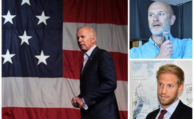 Joe Biden, Svein Vigeland Rottem og Andreas Østhagen. (Foto: Gage Skidmore /Trine Jonassen, High North News)